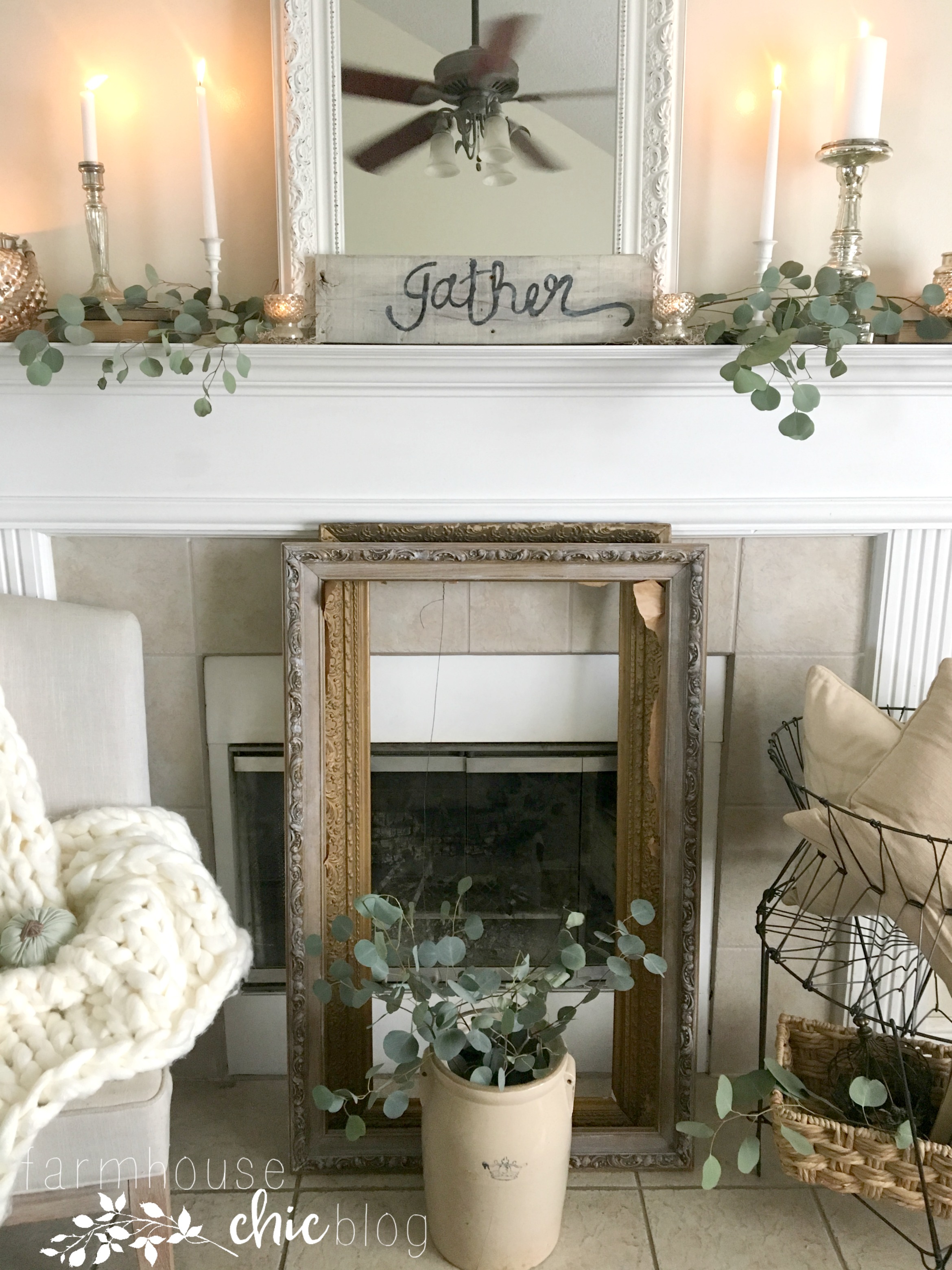 Simple, Neutral Early Fall Mantel